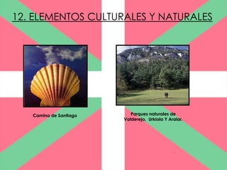 12. ELEMENTOS CULTURALES Y NATURALES




   Camino de Santiago      Parques naturales de
                        Valderejo, Urkiola Y Aralar.
 