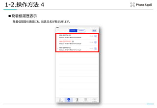 1-2.操作方法 4
■発着信履歴表示
発着信履歴の画面にも、当該氏名が表示されます。
 