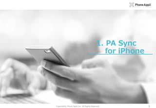 Copyright© Phone Appli Inc. All Rights Reserved. 3
1. PA Sync
for iPhone
 