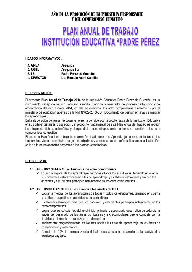 PLAN ANUAL DE TRABAJO DE LA INTITUCIÓN EDUCATIVA PPG - 2014