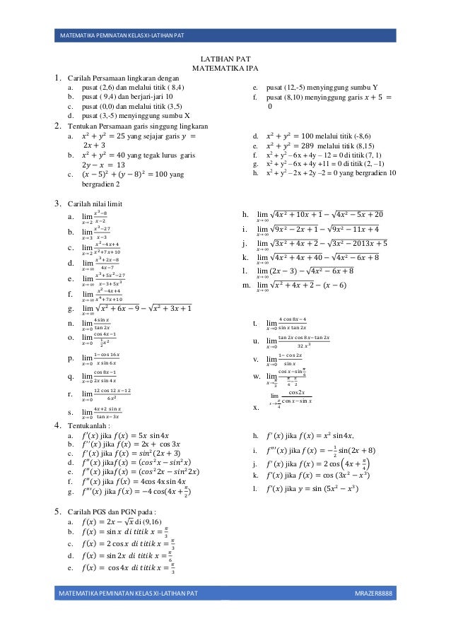 Latihan Soal Matematika Peminatan Kelas 11 / Latihan Soal