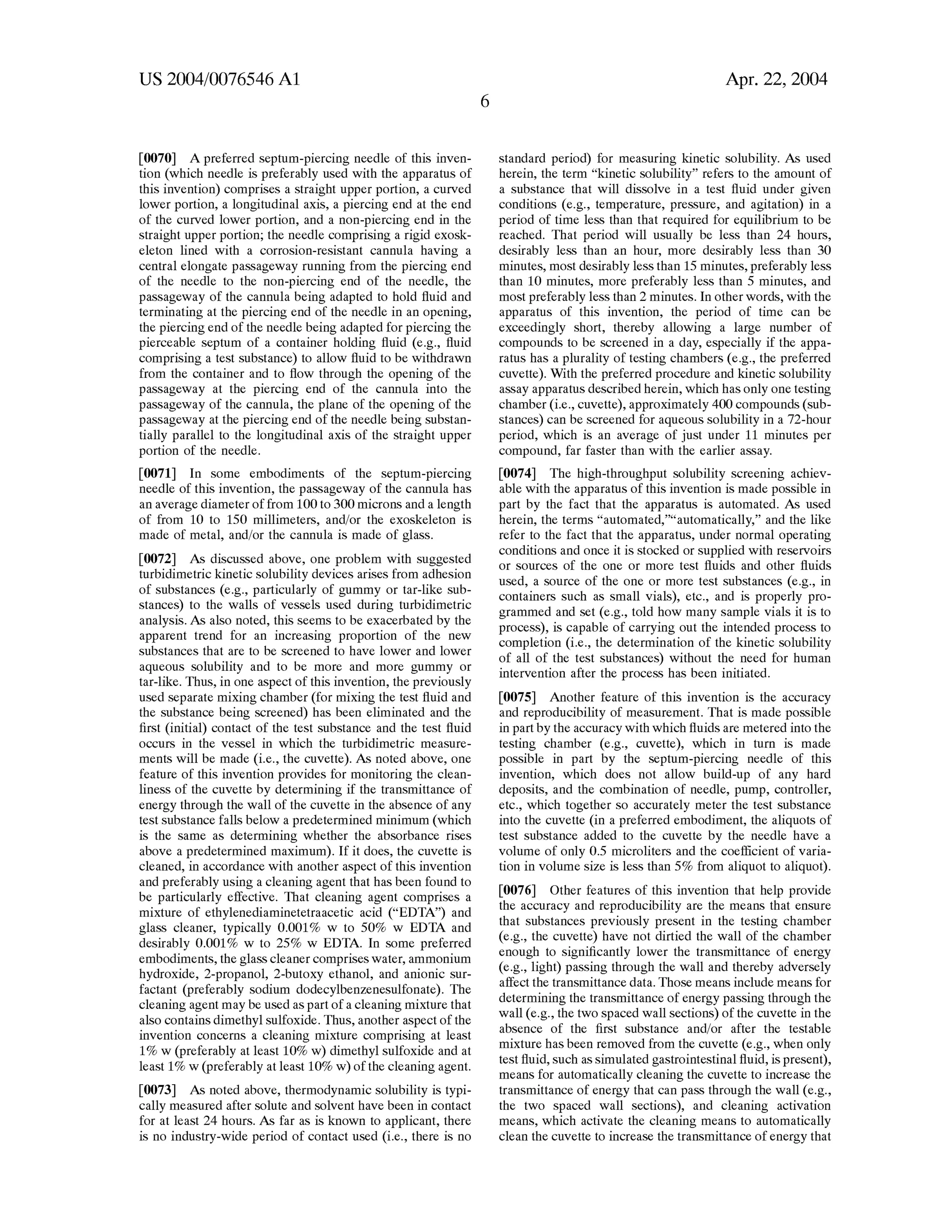 Automated Kinetic Solubility Assay Apparatus and Method
