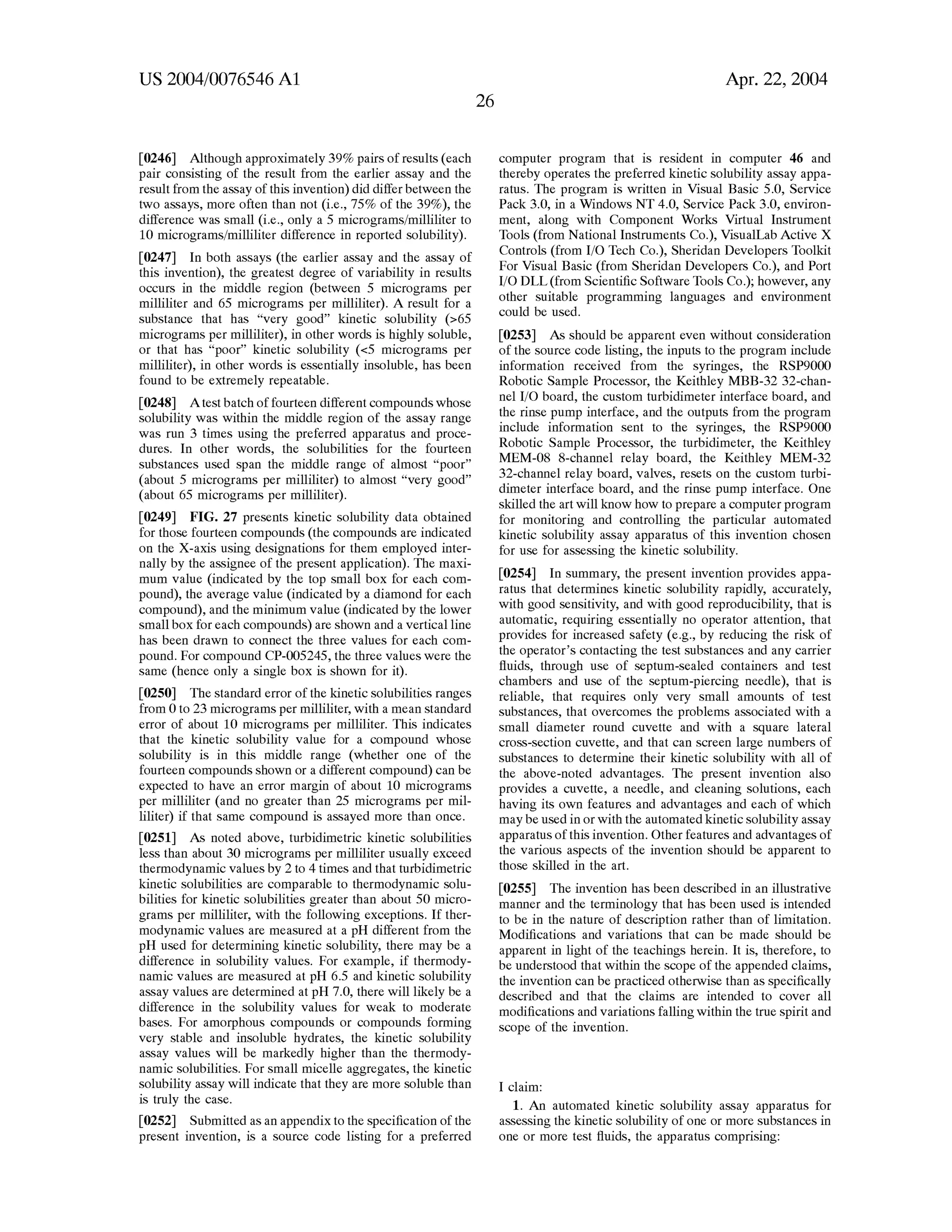 Automated Kinetic Solubility Assay Apparatus and Method