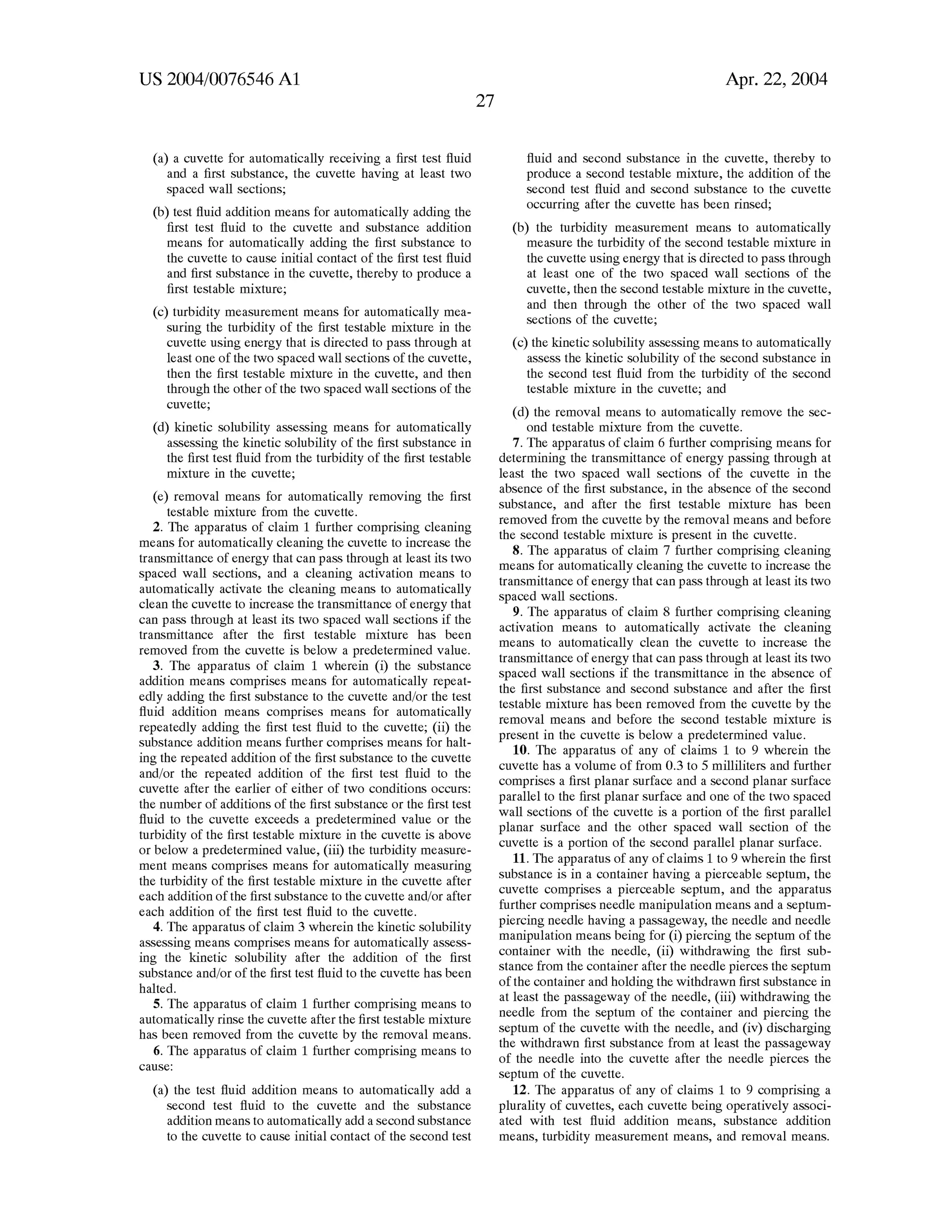 Automated Kinetic Solubility Assay Apparatus and Method