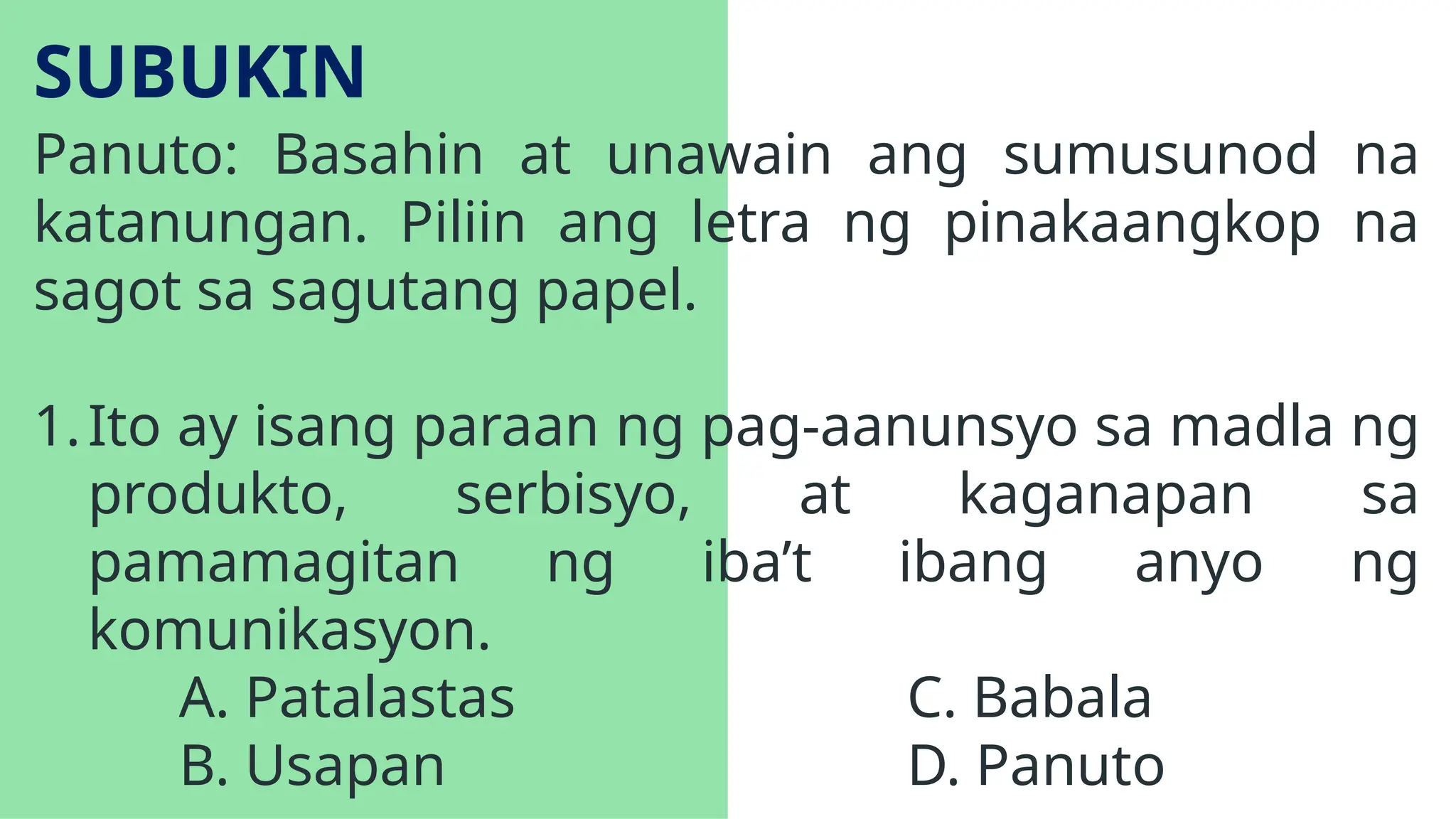 Paggawa ng Patalastas at Usapan Gamit ang iba't ibang bahagi ng ...