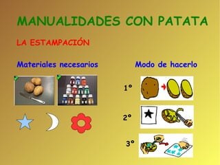 MANUALIDADES CON PATATA LA ESTAMPACIÓN  Materiales necesarios  Modo de hacerlo  1º 2º  3º 