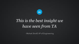 This is the best insight we
have seen from TA
- Mohak Shroff, VP of Engineering
 