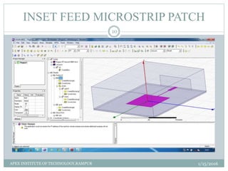 INSET FEED MICROSTRIP PATCH
1/15/2016
10
APEX INSTITUTE OF TECHNOLOGY,RAMPUR
 