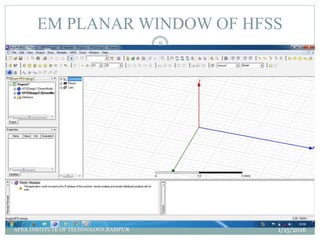 EM PLANAR WINDOW OF HFSS
1/15/2016
8
APEX INSTITUTE OF TECHNOLOGY,RAMPUR
 