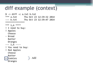 Patching files in unix using diff and patch commands | PPTX