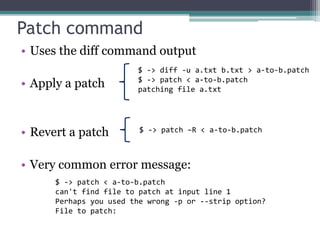 Patching files in unix using diff and patch commands | PPTX