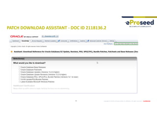Copyright © 2019, eProseed and/or its affiliates. All rights reserved. | Confidential
PATCH DOWNLOAD ASSISTANT - DOC ID 2118136.2
12
 