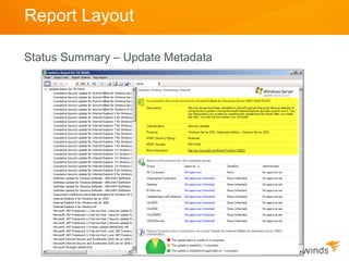 Report Layout

Status Summary – Update Metadata
 