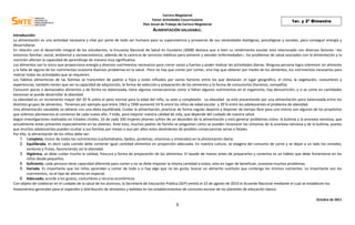 Carrera Magisterial
                                                                                     Factor Actividades Cocurriculares                                                   1er. y 2º Bimestre
                                                                               Plan Anual de Trabajo de Carrera Magisterial
                                                                                     ALIMENTACIÓN SALUDABLE.
Introducción:
La alimentación es una actividad necesaria y vital por parte de todo ser humano para su supervivencia y proveerse de sus necesidades biológicas, psicológicas y sociales, para conseguir energía y
desarrollarse.
En relación con el desarrollo integral de los estudiantes, la Encuesta Nacional de Salud en Escolares (2008) destaca que si bien su rendimiento escolar está relacionado con diversos factores –los
entornos familiar, social, ambiental y socioeconómico; además de la carencia de servicios médicos para prevenir y atender enfermedades–, los problemas de salud asociados con la alimentación y la
nutrición afectan la capacidad de aprendizaje de manera muy significativa.
Los alimentos son lo único que proporciona energía y diversos nutrimentos necesarios para crecer sanos y fuertes y poder realizar las actividades diarias. Ninguna persona logra sobrevivir sin alimento
y la falta de alguno de los nutrimentos ocasiona diversos problemas en la salud. Pero no hay que comer por comer, sino hay que obtener por medio de los alimentos, los nutrimentos necesarios para
realizar todas las actividades que se requieren.
Los hábitos alimenticios de las familias se transmiten de padres a hijos y están influidos por varios factores entre los que destacan: el lugar geográfico, el clima, la vegetación, costumbres y
experiencias, también tienen que ver la capacidad de adquisición, la forma de selección y preparación de los alimentos y la forma de consumirlos (horarios, compañía).
Consumir pocos o demasiados alimentos y de forma no balanceada, tiene algunas consecuencias como si faltan algunos nutrimentos en el organismo, hay desnutrición, y si se come en cantidades
excesivas se puede desarrollar la obesidad.
La obesidad es un incremento mayor del 20 % sobre el peso normal para la edad del niño, su sexo y complexión. La obesidad se está presentando por una alimentación poco balanceada entre los
distintos grupos de alimentos. Tenemos por ejemplo que entre 1963 y 1990 aumentó 54 % entre los niños de edad escolar y 39 % entre los adolescentes el problema de obesidad.
Una alimentación saludable se obtiene con una dieta equilibrada. Cuidar la alimentación, practicar de forma regular deporte y disponer de tiempo libre para uno mismo son algunos de los propósitos
que solemos plantearnos al comienzo de cada nuevo año. Y todo, para mejorar nuestra calidad de vida, que depende del cuidado de nuestra salud.
Según investigaciones realizadas en Estados Unidos, 10 de cada 100 mujeres jóvenes sufren de un desorden de la alimentación y esto generar problemas como: la bulimia y la anorexia nerviosa, que
actualmente están presentes especialmente en las jóvenes. Ante esto, muchos padres de familia se preguntan cómo se pueden reconocer los síntomas de la anorexia nerviosa y de la bulimia, puesto
que muchos adolescentes pueden ocultar a sus familias por meses o aun por años estos desórdenes de posibles consecuencias serias o fatales.
Por ello, la alimentación de los niños debe ser:
     1. Completa, Incluir de todos los nutrimentos (carbohidratos, lípidos, proteínas, vitaminas y minerales) en la alimentación diaria.
     2. Equilibrada, es decir cada comida debe contener igual cantidad alimentos en proporción adecuada. En nuestra cultura, se exagera del consumo de carne y se dejan a un lado los cereales,
          verduras y frutas, favoreciendo así la obesidad.
     3. Higiénica, se debe cuidar mucho la calidad, frescura y forma de preparación de los alimentos. El lavado de manos antes de prepararlos y comerlos es un hábito que debe fomentarse en los
          niños desde pequeños.
     4. Suficiente, cada persona tiene capacidad diferente para comer y no se debe imponer la misma cantidad a todos, esto en lugar de beneficiar, ocasiona muchos problemas.
     5. Variada. Es importante que los niños aprendan a comer de todo y si hay algo que no les gusta, buscar un alimento sustituto que contenga los mismos nutrientes. Lo importante son los
          nutrimentos, no el tipo de alimento en especial.
     6. Adecuada, acorde a los gustos, costumbres y recurso económicos.
Con objeto de colaborar en el cuidado de la salud de los alumnos, la Secretaría de Educación Pública (SEP) emitió el 23 de agosto de 2010 el Acuerdo Nacional mediante el cual se establecen los
lineamientos generales para el expendio o distribución de alimentos y bebidas en los establecimientos de consumo escolar de los planteles de educación básica.

                                                                                                                                                                                        Octubre de 2011
                                                                                                    1
 