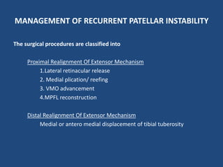 Patello femoral instability 22 | PPTX