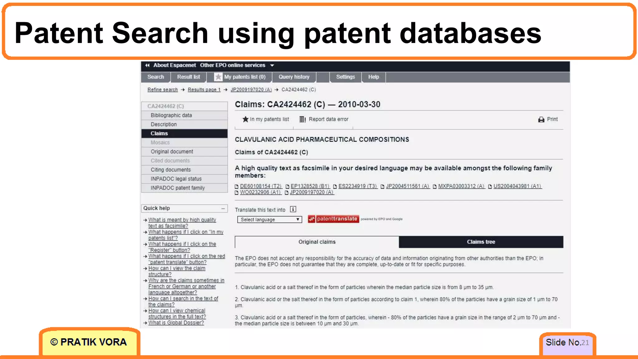 Patent Search using patent databases
21
 