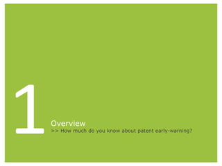 Overview
>> How much do you know about patent early-warning?
 