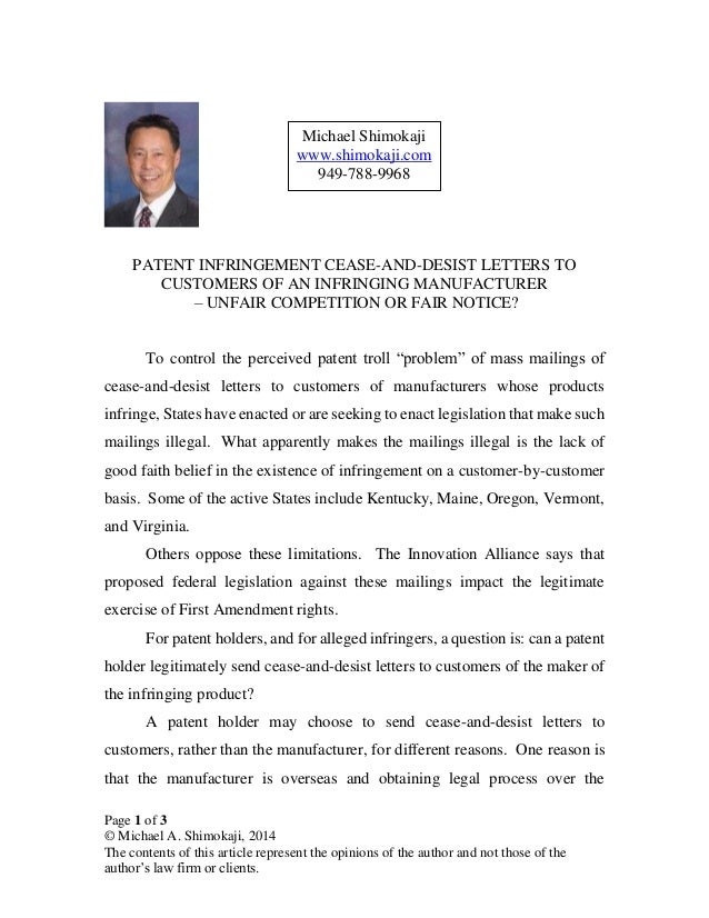 Sample Letter For Trademark Infringement Sample Letter For Trademark Infringement