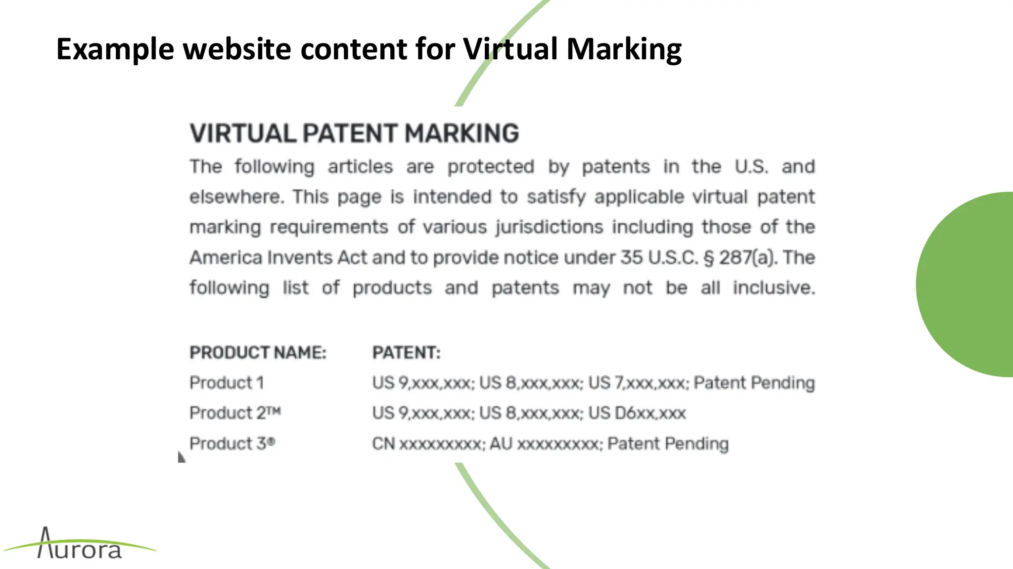 Example website content for Virtual Marking
 