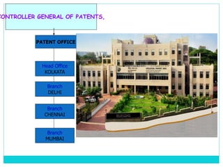 CONTROLLER GENERAL OF PATENTS,
Head Office
KOLKATA
Branch
DELHI
Branch
CHENNAI
Branch
MUMBAI
PATENT OFFICE
 