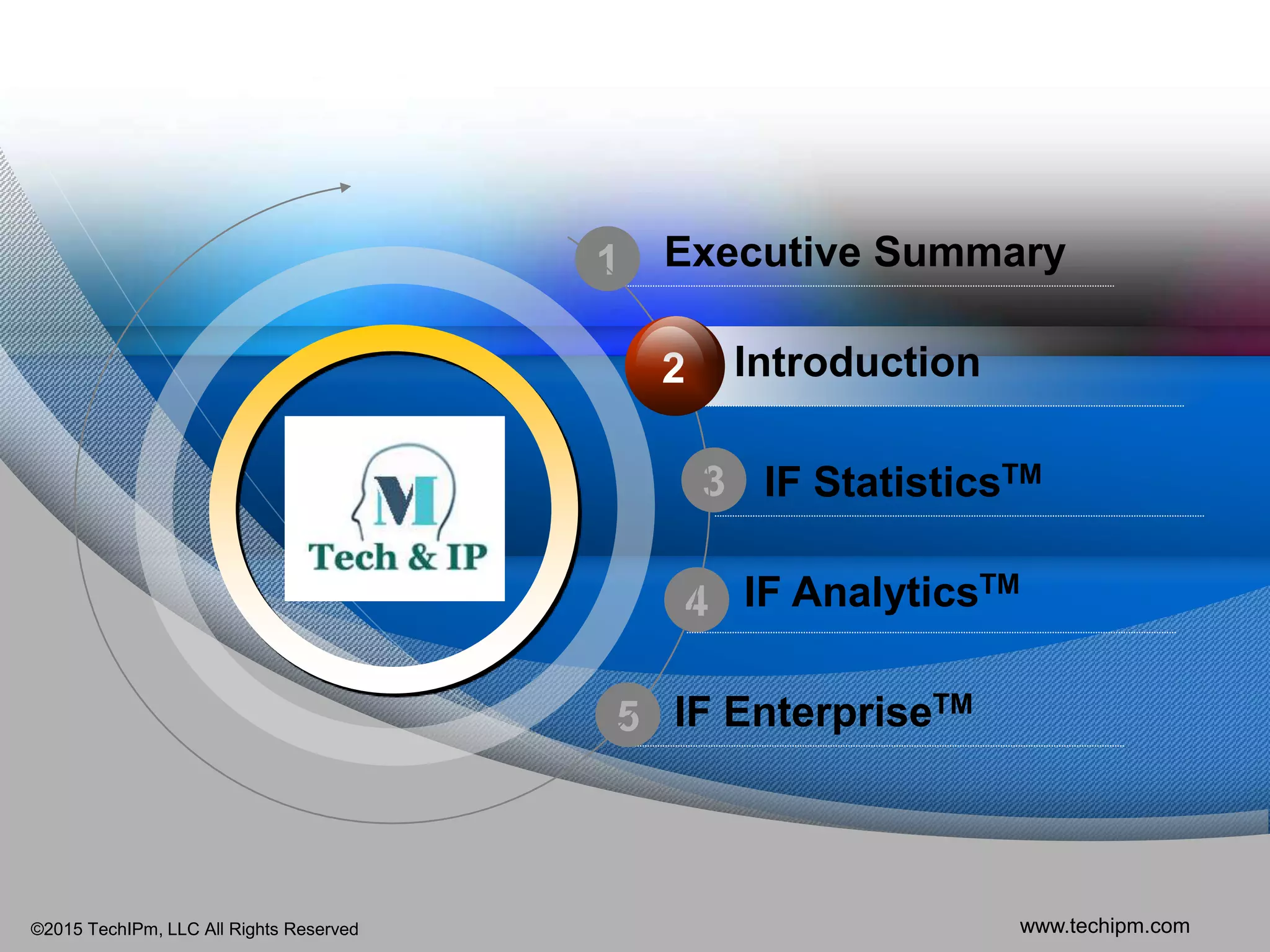 ©2015 TechIPm, LLC All Rights Reserved www.techipm.com
1
3
4
5
IF AnalyticsTM
Introduction
IF StatisticsTM
Executive Summary
IF EnterpriseTM
22
 