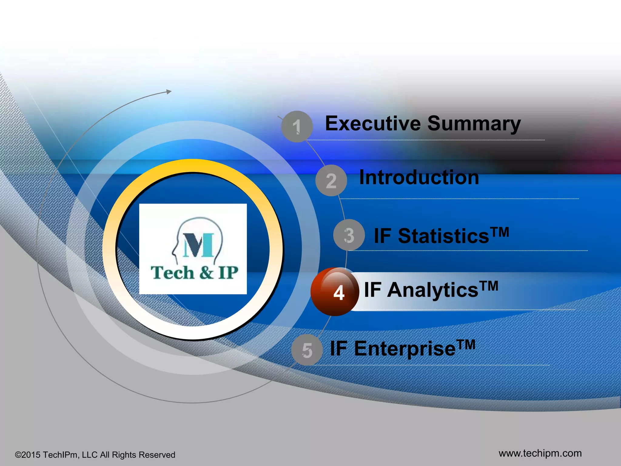 ©2015 TechIPm, LLC All Rights Reserved www.techipm.com
1
3
4
5
IF AnalyticsTM
Introduction
IF StatisticsTM
Executive Summary
IF EnterpriseTM
2
4
 