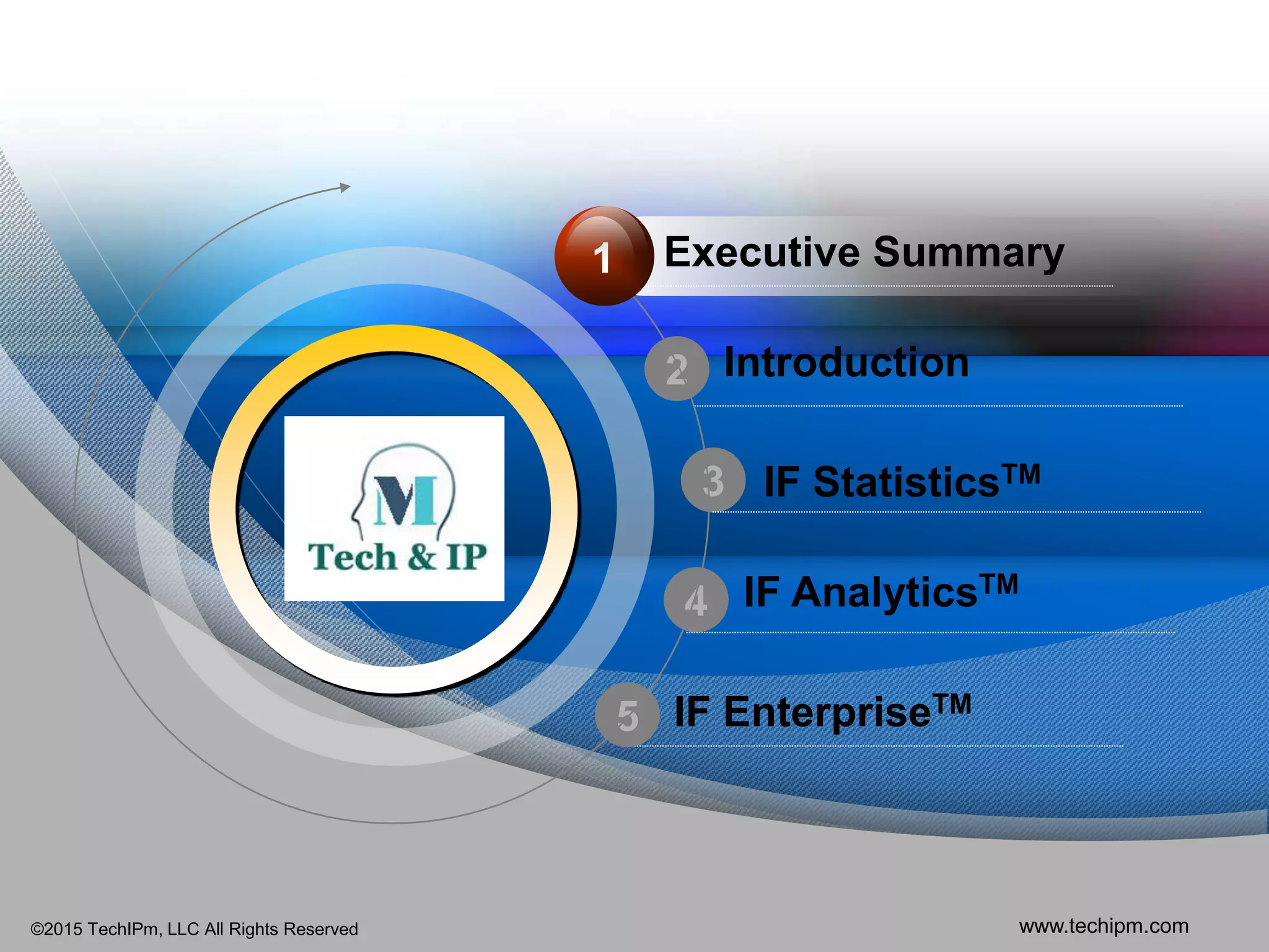 ©2015 TechIPm, LLC All Rights Reserved www.techipm.com
1
3
4
5
IF AnalyticsTM
2 Introduction
IF StatisticsTM
Executive Summary
IF EnterpriseTM
1
 