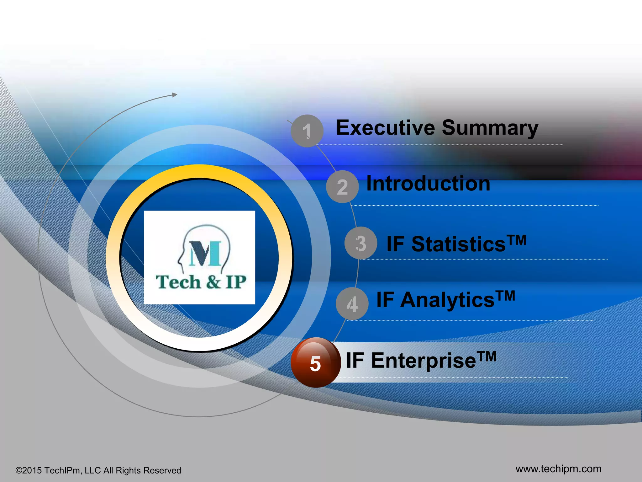 ©2015 TechIPm, LLC All Rights Reserved www.techipm.com
1
3
4
5
IF AnalyticsTM
Introduction
IF StatisticsTM
Executive Summary
IF EnterpriseTM
2
5
 