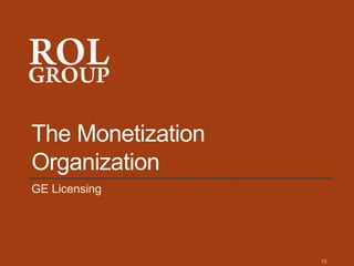 The Monetization
Organization
GE Licensing
15
 