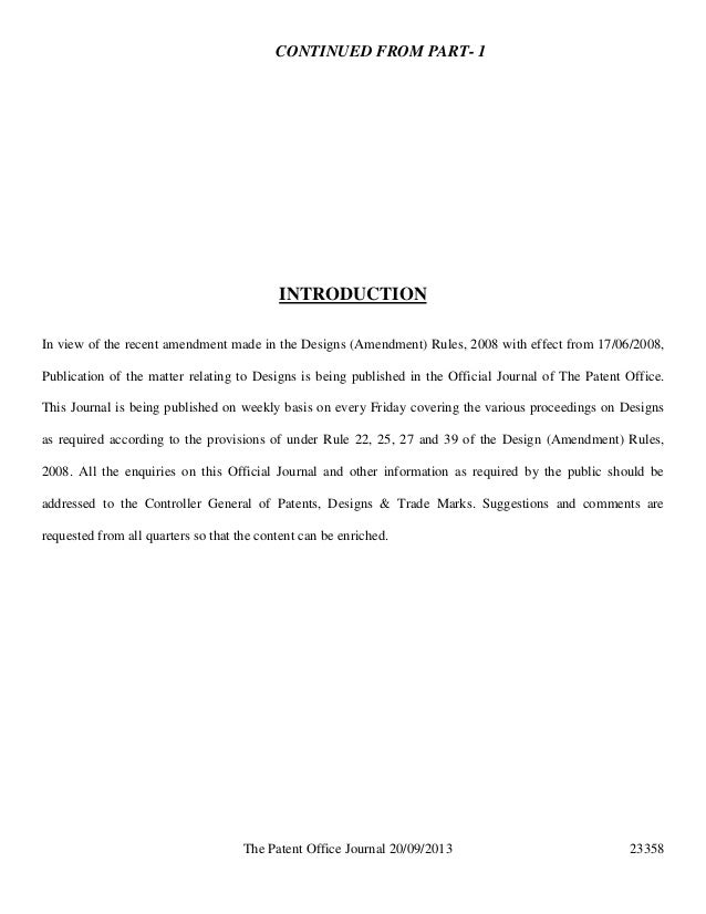 patent office india journal publishes industrial designs filed in ind