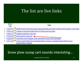 The	list	are	live	links
Copyright FLYNN IP LAW 2016     15
Snow plow scoop cart sounds interesting… 
 