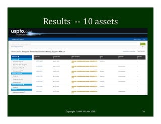 Results		‐‐ 10	assets	
Copyright FLYNN IP LAW 2016     70
 