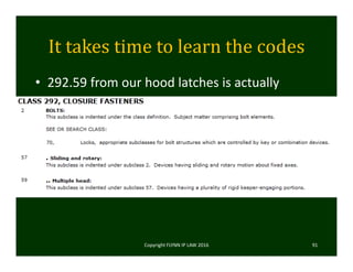 It	takes	time	to	learn	the	codes
• 292.59 from our hood latches is actually
Copyright FLYNN IP LAW 2016     91
 
