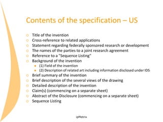 Contents of the specification – US







Title of the invention
Cross-reference to related applications
Statement r...