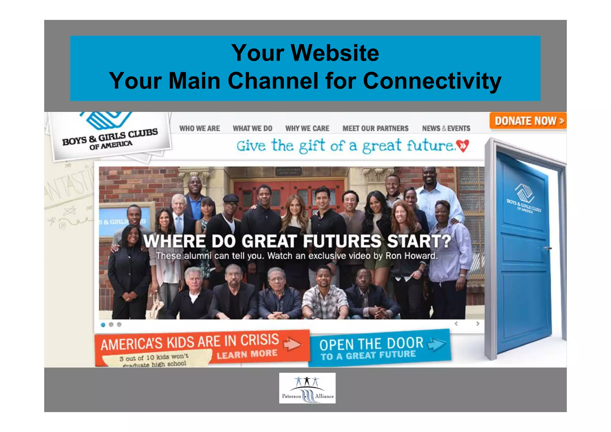 Your Website
Your Main Channel for Connectivity




                .
 