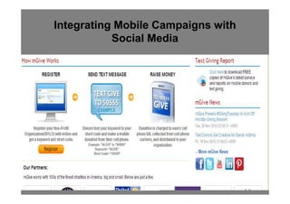 Integrating Mobile Campaigns with
           Social Media




                .
 