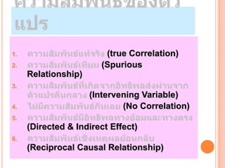 1.                      (true Correlation)
2.                     (Spurious
     Relationship)
3.
                     (Intervening Variable)
4.                           (No Correlation)
5.
     (Directed & Indirect Effect)
6.
     (Reciprocal Causal Relationship)
 