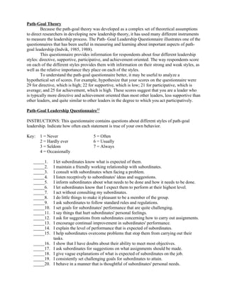 Path goal questionnaire