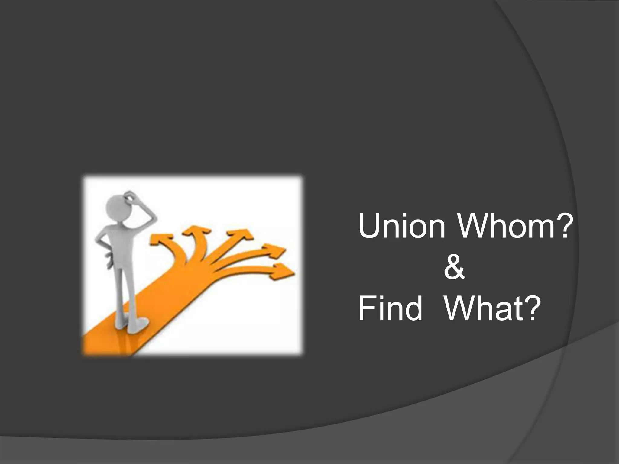 Union Whom?
&
Find What?
 