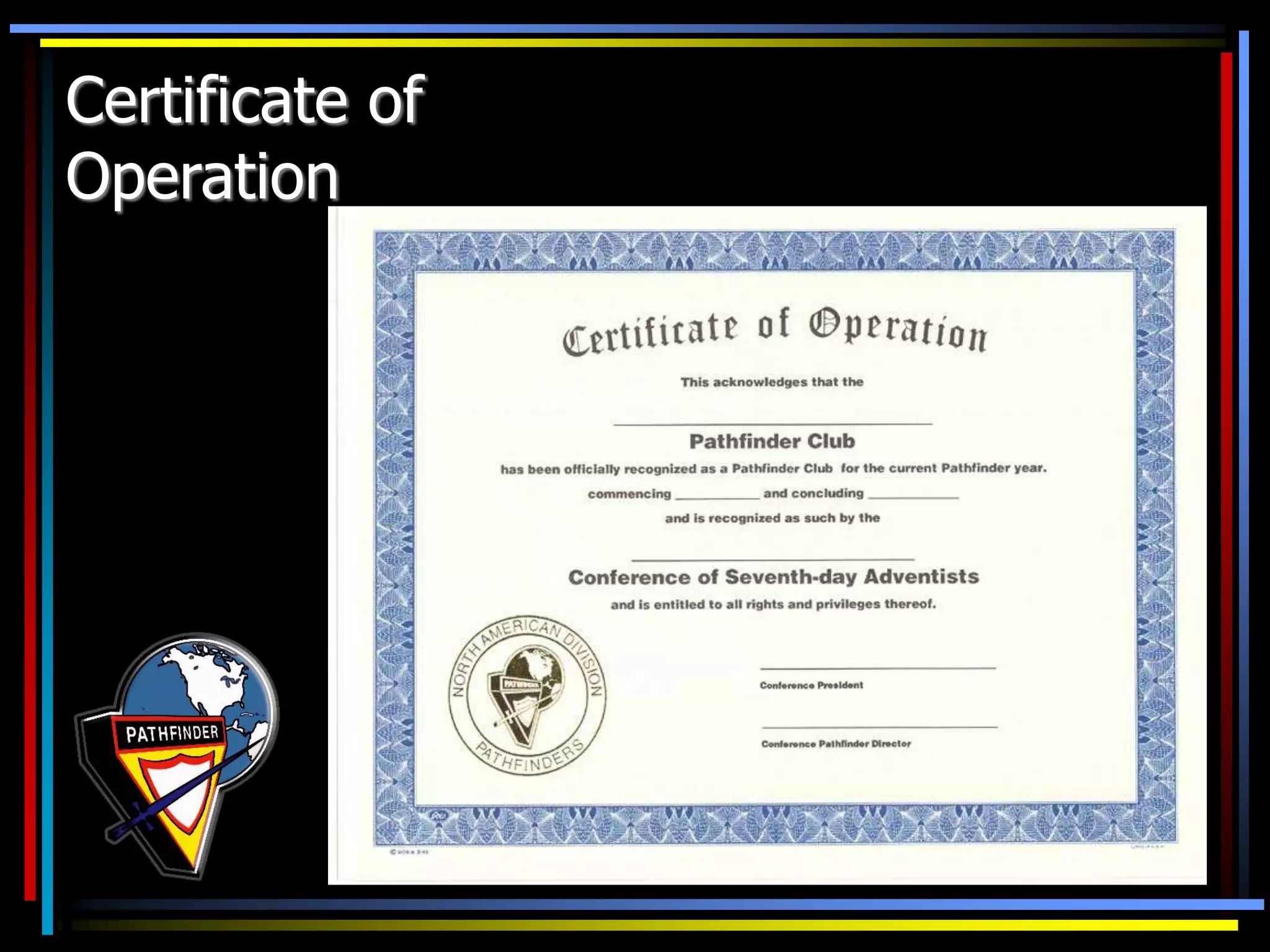 Certificate of
Operation
 