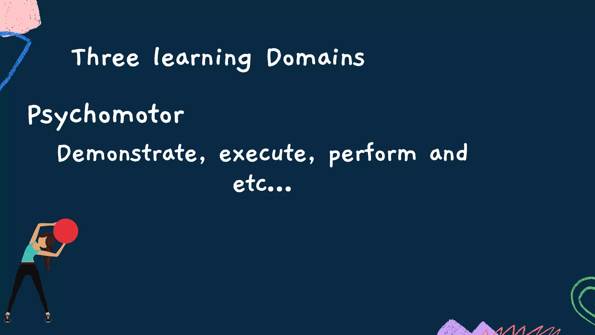 Three learning Domains
Psychomotor
Demonstrate, execute, perform and
etc…
 