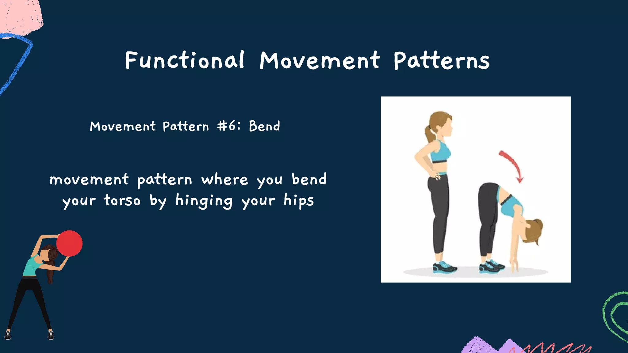 Functional Movement Patterns
Movement Pattern #6: Bend
movement pattern where you bend
your torso by hinging your hips
 