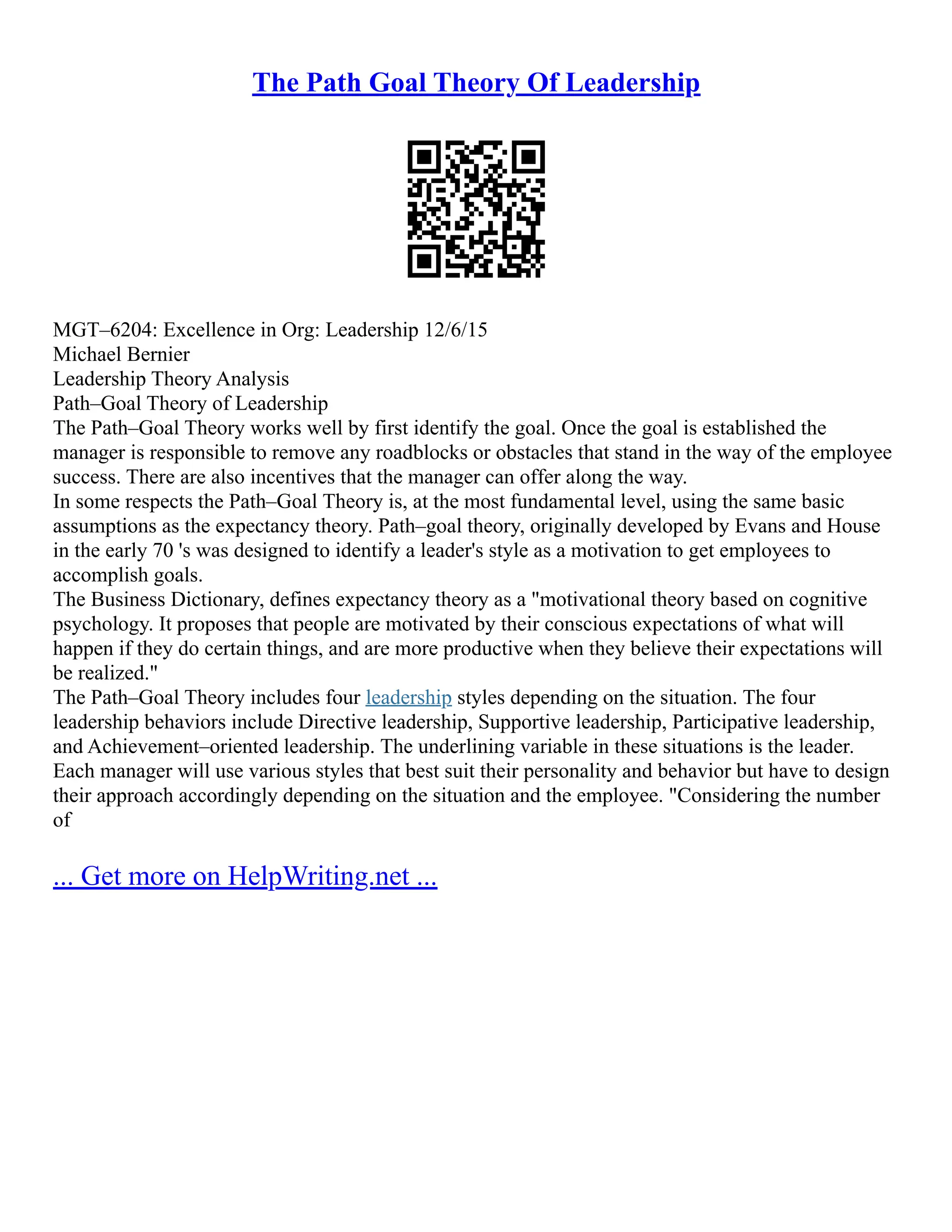 Path Goal Theory Of Leadership | PDF