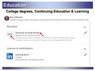 21
Education
College degrees, Continuing Education & Learning
 