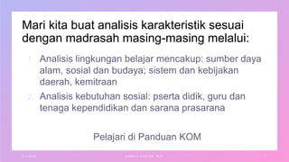 Mari kita buat analisis karakteristik sesuai
dengan madrasah masing-masing melalui:
1.
2.
3 / 1 / 2 0 XX SAMPL E F O O T ER T EXT 1 1
 