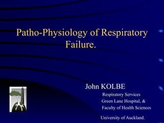 Patho-Physiology of Respiratory Failure.  John KOLBE Respiratory Services Green Lane Hospital, & Faculty of Health Sciences University of Auckland.   