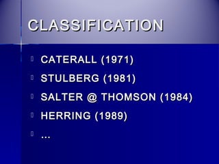 CCLLAASSSSIIFFIICCAATTIIOONN 
 CCAATTEERRAALLLL ((11997711)) 
 SSTTUULLBBEERRGG ((11998811)) 
 SSAALLTTEERR @@ TTHHOOMMSSOONN ((11998844)) 
 HHEERRRRIINNGG ((11998899)) 
 …… 
 