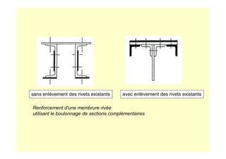 sans enlèvement des rivets existants
Renforcement d'une membrure rivée
utilisant le boulonnage de sections complémentaires
avec enlèvement des rivets existants
 