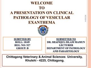 8/27/2014
1
Chittagong Veterinary & Animal Sciences University,
Khulshi - 4225, Chittagong.
 