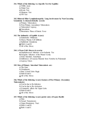 Caseating Material Pathology mcq | DOCX